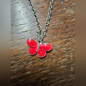 Red Butterfly pendant necklace 16" with 2" extender